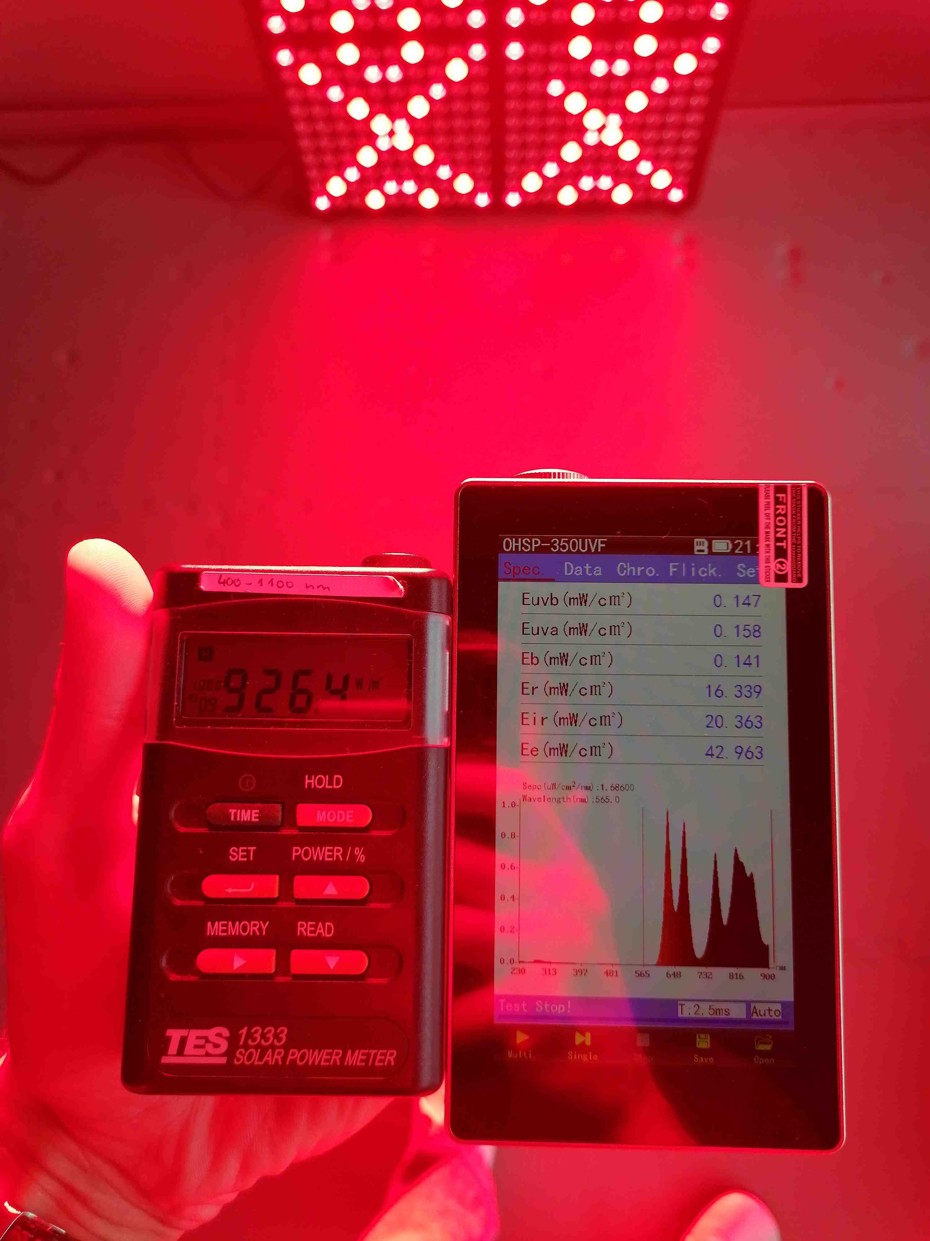 Flicker measurement of the Mitochondriak® Advanced panel using a spectrometer